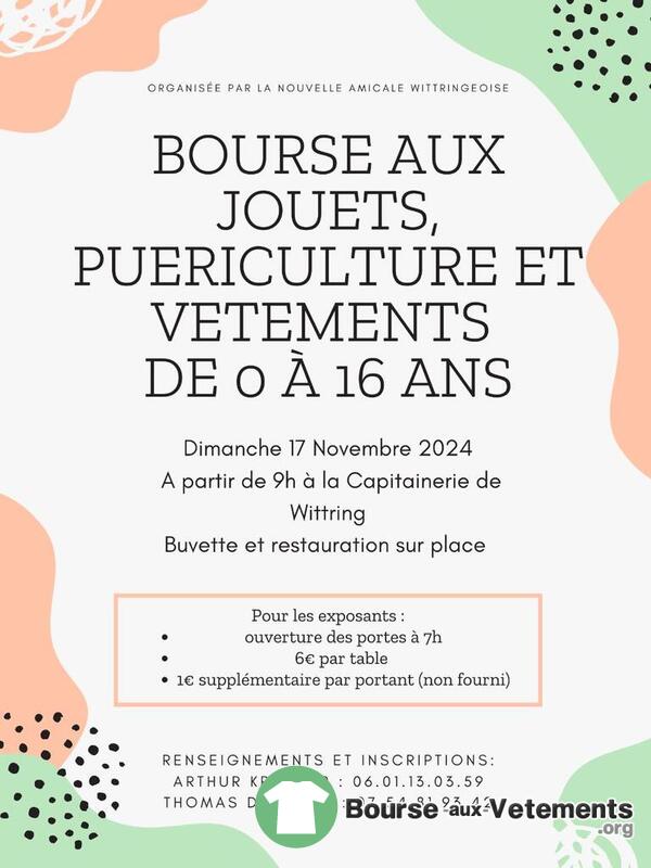 Bourse aux jouets, puériculture et vêtements de 0 à 16 ans