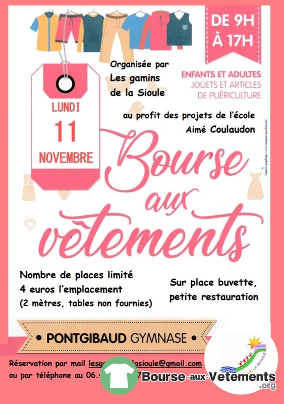 Bourse aux vêtements, jouets et matériel de puériculture.