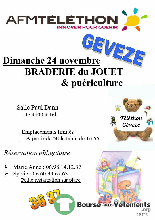 BRADERIE du JOUET puericulture telethon geveze